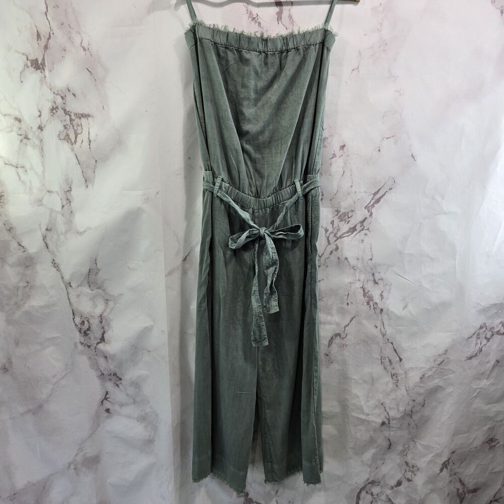 Cloth Stone Jumpsuit Womens Small Green Strapless Tube Crop Wide Leg Fringe